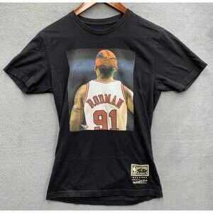 Mitchell & Ness RODMAN 91 Graphic Tee T-Shirt Men's Size Small Black Crew Neck